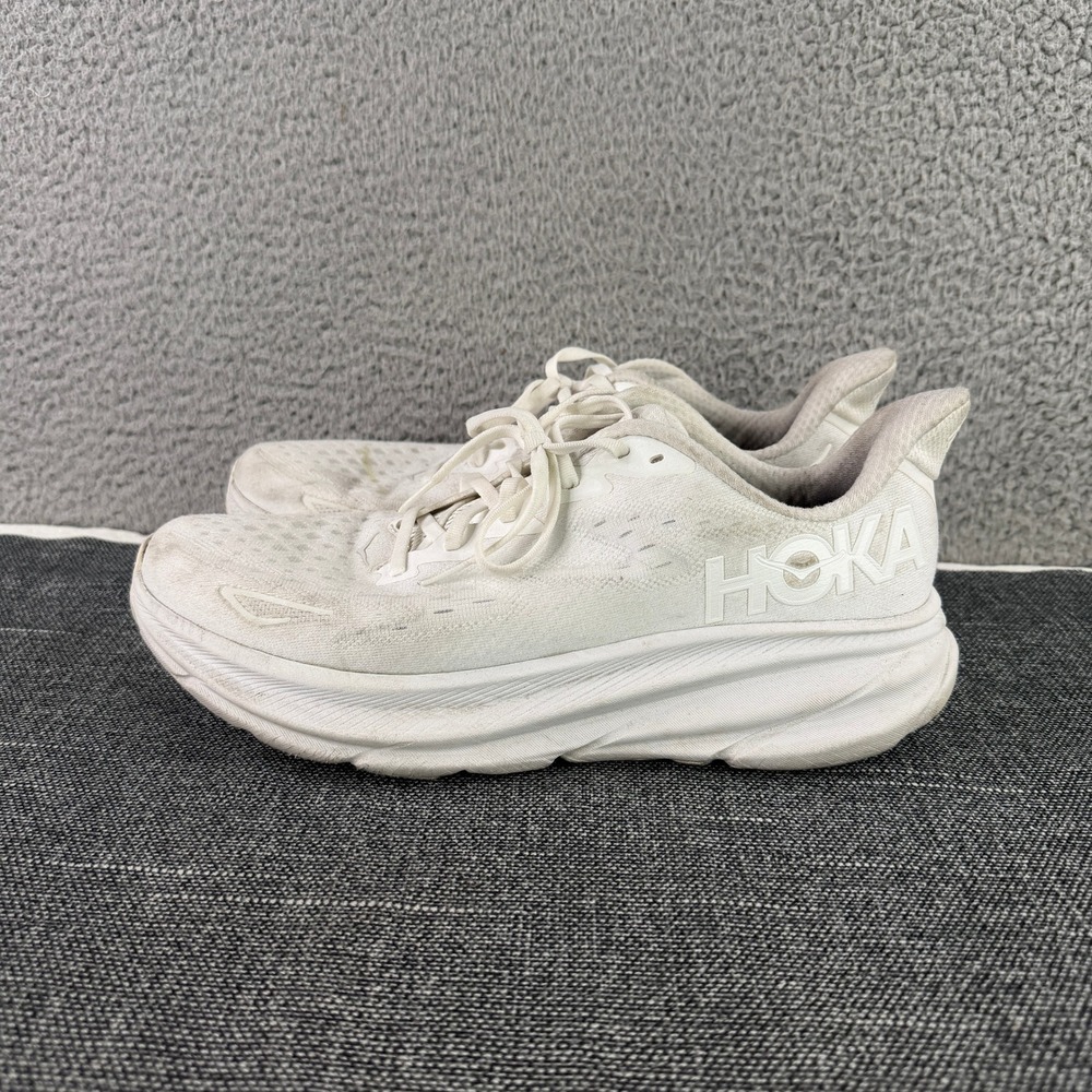 Hoka Clifton 9 Running Shoes Mens 11 White Mesh Road Trainers 1127895-WWH